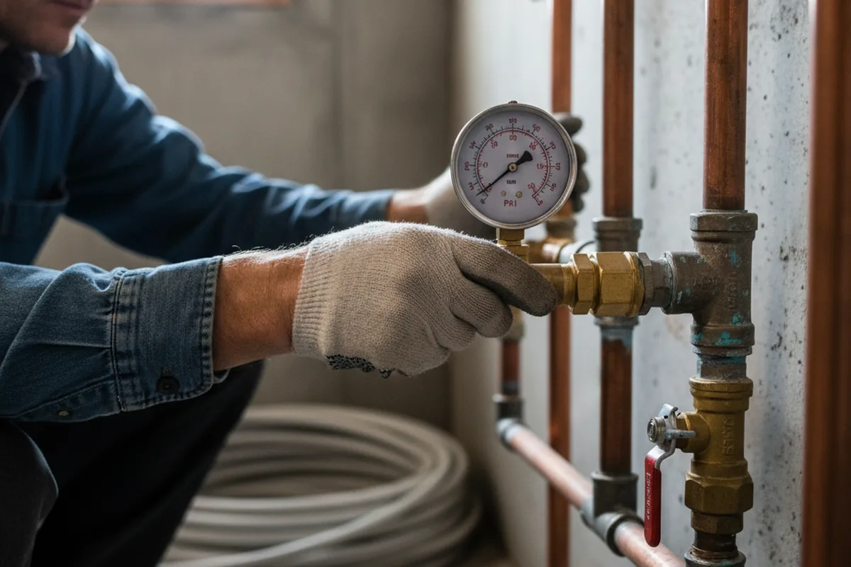 Pressure testing a repaired line during Water Line Repair in Buxton